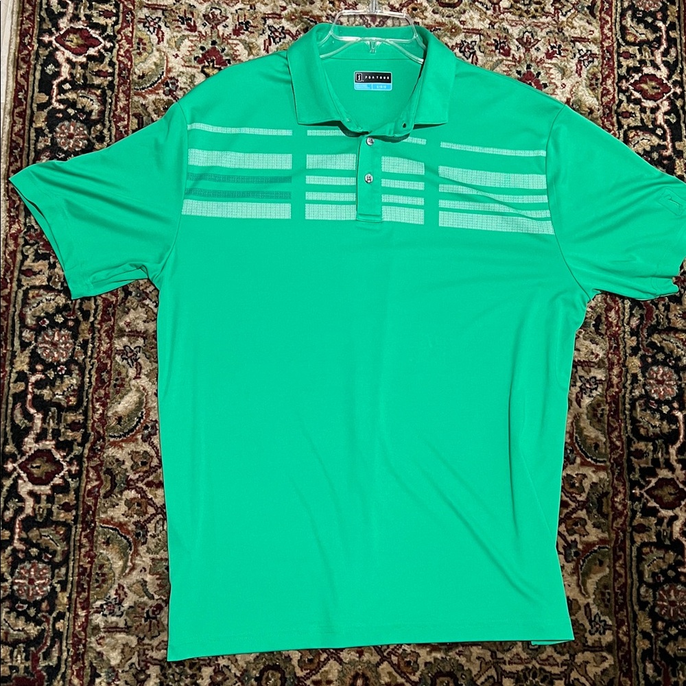 PGA Tour Golf Polo Moisture Wicking Green Size Large Sun Protection